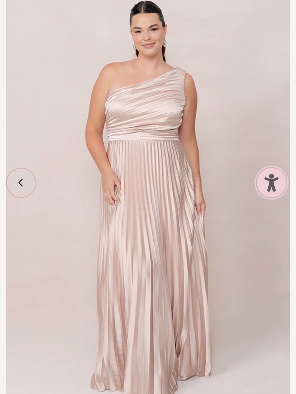 One-Shoulder Revelry Pleated Maxi Bridesmaid Dress Delcan in Soft Champagne